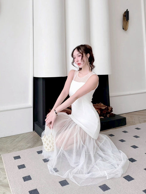 Round Neck Sleeveless Tulle Hem Dress